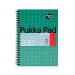 This photograph features a set of three Pukka Pukka Pads, each with a metallic wirebound design and 200 ruled pages. The notebooks are A5 size and are neatly stacked on top of each other. The covers are vibrant and eye-catching, perfect for any writing or note-taking needs.