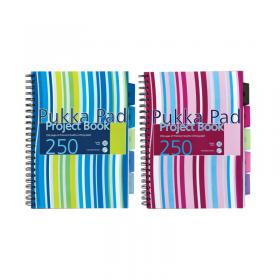 Pukka Pad Stripes Polypropylene Project Book 250 Pages A4 Blue/Pink (3 Pack) PROBA4 PP00261