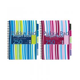 Pukka Pad Stripes Polypropylene Project Book 250 Pages A4 BluePink (3 Pack) PROBA4 PP00261