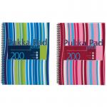 The image shows three Pukka Pukka Pads in blue and pink stripes. The A4-sized notebooks have 200 pages each and are wirebound with a durable polypropylene cover. Perfect for writing, note-taking, or doodling.