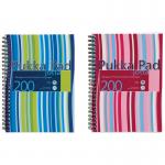The image shows three Pukka Pukka Pads Jotta Notebooks, each with a vibrant blue and pink striped cover. The notebooks are wirebound and made with durable polypropylene material. Each notebook boasts 200 pages and is in the A5 size.