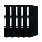 The picture shows a stack of 10 black Pukka Brights Box Files from Pukka Pads Ltd. Each file is labeled as Foolscap size. The files have a matte finish and are made of a sturdy material. They feature a secure box closure and a label tab on the front for easy organization. The Pukka Pads logo is visible on the spine of each file. The files are neatly arranged in a branded box with the Pukka Pads logo on the front. Overall, the picture portrays a professional and durable filing solution.