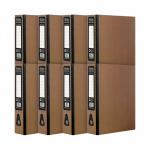 The image shows a stack of 8 Pukka recycled box files from Pukka Pads Ltd. Each box file is made of Kraft material and is in the foolscap size. The natural brown color of the Kraft material is visible, giving the files a rustic and eco-friendly look. These box files are neatly arranged and stacked together, ready to store and organize your important documents. The Pukka Pads Ltd branding can be seen on the packaging.