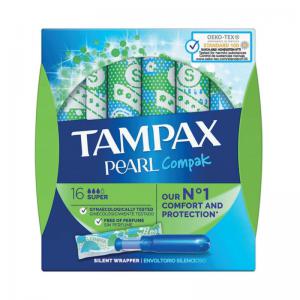 Tampax Compak Pearl Super Applicator Tampons Boxed x16 Pack of 4