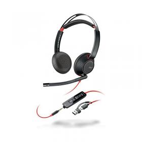 HP Poly Blackwire 5220 Stereo USB-C Headset +3.5mm Plug +USB-CA Adapter Black 8X231AA PY42944