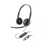 POLY Blackwire 3220 Stereo USB-C Black Headset +USB-CA Adapter Bulk 8X2J9A6 PY43312
