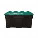 The StoreStack storage boxes stack and store heavy duty storage crate is a sturdy, durable storage solution. The large, rectangular boxes are made of heavy duty plastic and are stackable, allowing for efficient use of space. The design features a textured finish and reinforced corners for added strength. The boxes come in a variety of sizes and are perfect for organizing and storing various items.