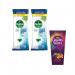 The picture shows two packages of Dettol Cleaning Wipes and a box of Nestle Quality Street 220g, with a promotional banner stating Buy 2 packs, get a free box. The Dettol wipes are labeled as Antibacterial Cleansing and the total pack count is 126 wipes. The background has a light blue gradient and there is a product image of RK800015 in the top right corner.