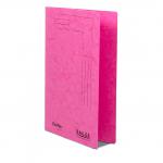 This image shows a pack of 25 350gsm cerise transfer and pocket files from Railex. The files are specifically designed for easy filing of A4 documents, and feature a convenient pocket for extra storage and organization. The eye-catching cerise color adds a pop of color to any office or workspace.