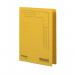 A photograph shows a stack of pocket transfer files from Railex. The vibrant gold color of the 350gsm files stands out against the white background. Each file has a label on the front with the Railex logo. The files are in foolscap size and have a smooth, glossy finish. In the background, a transfer file machine can be seen, indicating the efficient and organized nature of these files.