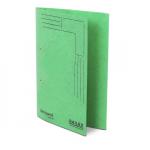 The photo displays a pack of 25 Railex Transfer and Pocket Transfer Files, specifically the Springarch SA3P model. The files are emerald in color and made of 350gsm paper. Each file is able to hold foolscap size documents and has a convenient pocket.