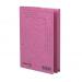 The image is a pack of 25 Railex Transfer and Pocket Transfer Files. The files are Foolscap size and made of 350gsm cerise-colored paper. The front of the files feature the Railex logo, while the back has a pocket for extra storage. The files are designed for organizing and storing important documents.