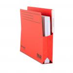The photo depicts a pack of 25 Foolscap size Railex Shelf Wallets in a vibrant ruby color. The 350gsm material gives the wallets a sturdy and durable appearance. The wallets include a convenient tab for easy labeling and organization. These wallets are designed for lateral filing in the Railex system.