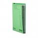 The photo features a stack of Railex Square Cut Files and Slipfiles, as well as a green Railex Slipcase. The files are A4 sized and made of 350gsm paper. The slipcase is designed to hold 25 of these files, making organization and storage easy. The vibrant emerald color adds a pop of color to any workspace.