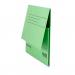 The photo shows a pack of 25 Railex Document Wallets, each with a vibrant Emerald color. The wallets are made of 350gsm paper and are designed with a pocket folder style. The Foolscap size makes them suitable for storing important documents.