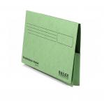 The photograph shows a set of Railex Document Wallets, specifically the Doubledock Wallet type with the product code DD5. The color is emerald green and the pack contains 25 wallets. Each wallet is made of 350gsm material and is suitable for foolscap sized documents.