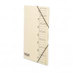 This picture shows a pack of 10 Railex 7 part files in A4 size. Each file is made of 350gsm ivory paper and clearly labeled for easy organization. The files are neatly stacked and ready to be used for filing and storage purposes. The simple design and sturdy material make them ideal for any office or home setting.