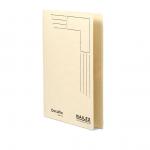 The photograph captures a stack of ivory-colored Railex Square Cut and Slipfiles, neatly organized and labeled with Docufiles. The F7 Foolscap size and 350gsm weight convey durability and professionalism. The pack contains 100 folders, making it perfect for organizing various projects and documents.
