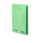 This image shows a pack of 100 square cut folders in vibrant emerald green. The folders have a 350gsm weight and are designed by Railex, with a Docufile style. The pack contains both Square Cut Files and Slipfiles in Foolscap size, perfect for organizing and storing documents.