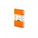 The image shows a pack of 10 Railex Hardback Books Modena A6 notebooks. Each has a bold linen hardcover in a vibrant mandarin breeze color and features dotted pages. Perfect for stylish note-taking and journaling.