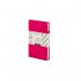 The photograph captures 10 Railex Hardback Books Modena A6 notebooks in a vibrant Raspberry Fizz color. The textured Bold Linen hardcover gives a sophisticated look, while the dotted pages provide versatility for writing or sketching.