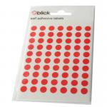 The photograph displays a cluster of vibrant, round coloured labels in bags. The labels are 8mm in diameter and there are 490 in each bag, with a total of 9800 labels in the pack. The particular colour showcased is red.