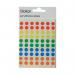 The image shows a stack of bags containing colourful round labels. Each label has a diameter of 8mm and there are 350 labels per bag. The bags are assorted, with a pack total of 7000 labels.
