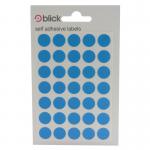 The image features a stack of bags filled with round, 13mm diameter Blick Coloured Labels in a vibrant blue hue. Each bag contains 140 labels, for a total of 2800 labels in the pack.