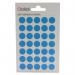 The image features a stack of bags filled with round, 13mm diameter Blick Coloured Labels in a vibrant blue hue. Each bag contains 140 labels, for a total of 2800 labels in the pack.