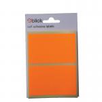 The photo captures a vibrant display of assorted Blick Coloured Blick Fluorescent Labels in Bags, each measuring 50x80mm and containing 8 labels. The bags are a striking orange hue and the pack contains 160 labels in total.