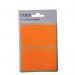 The photo captures a vibrant display of assorted Blick Coloured Blick Fluorescent Labels in Bags, each measuring 50x80mm and containing 8 labels. The bags are a striking orange hue and the pack contains 160 labels in total.