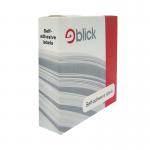 This image shows a stack of Blick Coloured Blick Labels in Dispensers, with each label measuring 19mm in diameter and being vibrant red in color. The pack contains 1280 labels in total.
