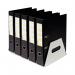 The photo shows a Rotadex 5-section lever arch filing rack in gun metal finish. The rack has space for multiple lever arch files to be stored upright, making it easy to access and organize important documents. Sturdy and sleek, this filing rack is a professional addition to any office space.
