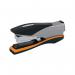 The Rexel Optima 40 Manual Stapler can handle up to 40 sheets at once. Its sleek design features a silver body with black accents and a comfortable grip for efficient stapling.