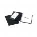 This photograph features a sleek black Rexel Nyrex Slimview Display Book with 50 pockets, designed to hold A4-sized documents. The book is open, displaying its clear front cover and sturdy spine, making it easy to organize and protect important materials.