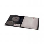 The photograph shows a black A4-size Rexel Clearview Display Book with 24 pockets, featuring a clear cover for easy viewing of contents. This professional looking display book is perfect for organizing and presenting important documents and reports.