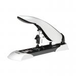 The picture shows a sturdy silver and black Rexel Gladiator heavy duty stapler. The stapler has a sleek, modern design and features a textured handle for easy grip. Its heavy duty construction makes it suitable for demanding stapling tasks.