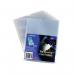 This photograph features a pack of 25 clear polypropylene Rexel card holders in the A5 size. The holders are rectangular and are designed to hold cards securely. The clear material allows for easy visibility of the contents.