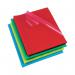 A close-up photograph of Rexel Cut Flush Files shows a pack of 100 assorted A4 polypropylene folders. The vibrant colors and smooth finish of the folders are clearly visible, making it easy to organize and file important documents.