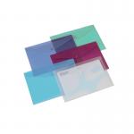 The photograph shows six clear plastic folders with colorful popper closures. Each folder has a zip file inside, ready to keep important A4 documents organized and secure. Perfect for any office or home workspace.