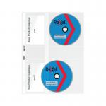 The image shows a set of five clear pockets designed specifically for storing CDs and DVDs. They are made by Rexel and are part of the Nyrex line of storage products. The pockets are transparent and have the Rexel logo printed on them. They are ideal for keeping discs organized and protected.