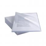 The photo shows a packet of 25 clear A4 cut flush folders from Rexel. The folders have an anti-slip feature and are designed for easy organization. They are ideal for keeping important documents neat and tidy.