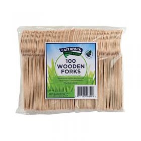 Caterpack Enviro Wooden Forks (100 Pack) RY10568 RY06346