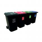 VFM Wheelie Bins 240L With Colour Coded Lids and Recycling Stickers (Set of 4) 426069 SBY02968