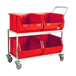 Red Mobile Storage Trolley c/w 4 Bins 321297 SBY10437