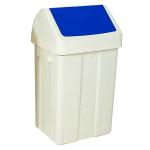 Plastic Swing Top Bin 50 Litre White With Blue Lid 330350 SBY13820