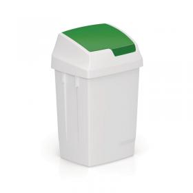 Plastic Swing Top Bin 50 Litre White With Green Lid 330351 SBY13821