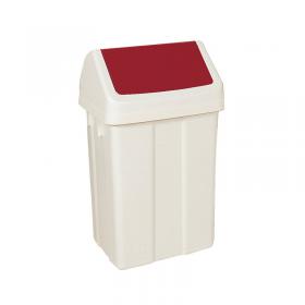 Plastic Swing Top Bin 50 Litre White With Red Lid 330352 SBY13822