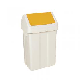 Plastic Swing Top Bin 50 Litre White with Yellow Lid 330353 SBY13823