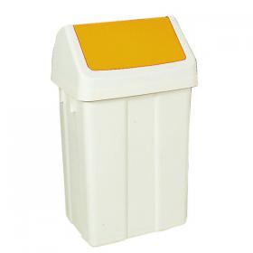 Plastic Swing Top Bin 50 Litre White with Yellow Lid 330353 SBY13823
